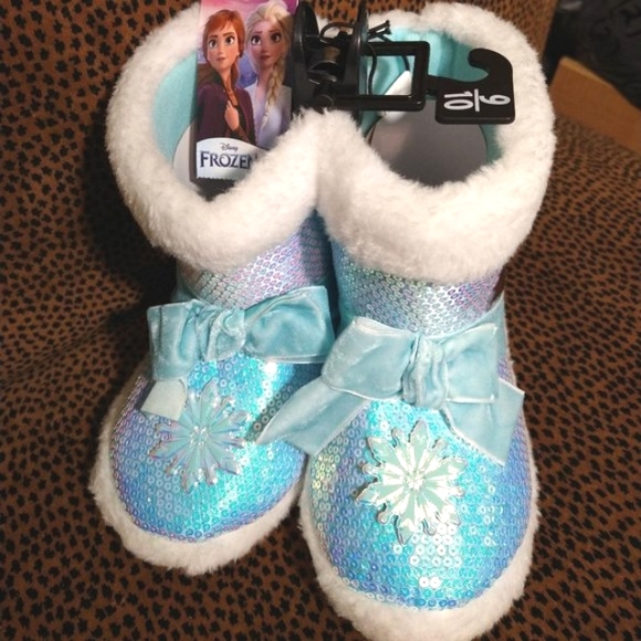 Disney- NWT Frozen Light Blue Girls Boot Slippers- Size 9/10 - Picture 5 of 9